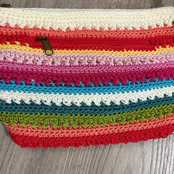 Vtg Croft & Barrow Crochet Knit Striped Shoulder Bag Multicolor Boho Nautical - Picture 2 of 8
